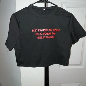 Black Crop Top with Red Text